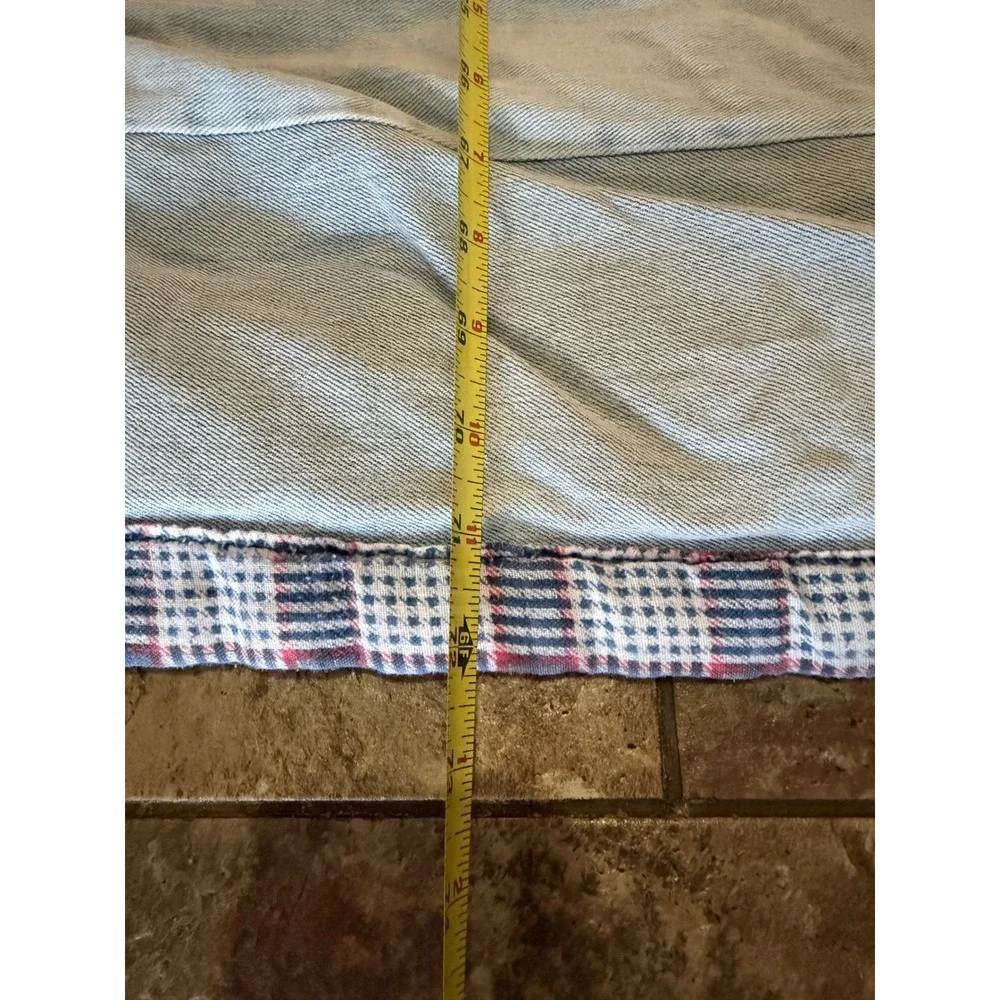 Handmade Patchwork Denim Quilt Levi Strauss Pocket Plaid Flannel Back 71x88